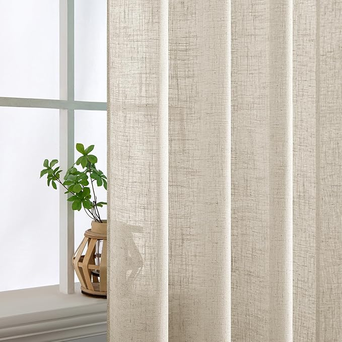 MIULEE Cream Linen Curtains 52x54 Inch 2 Panels - Image 5
