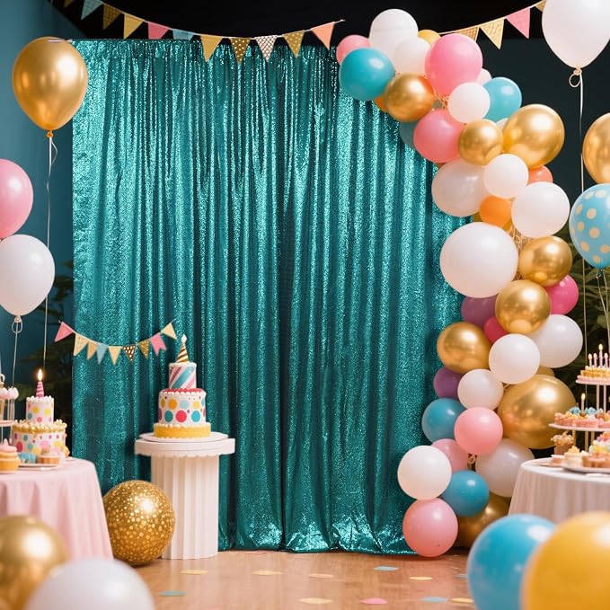 SquarePie 6x6ft Teal Sequin Backdrop, High Density Non-Transparent Glitter - Image 2
