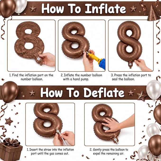 40 Inch Dark Brown Number 7 Balloon, Chocolate Brown Large Self Inflating Foil - Image 6