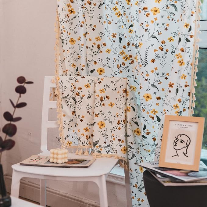 Sutuo Home Boho Curtain Semi-Blackout Vintage Florals Print Cotton Linen Fabric - Image 6