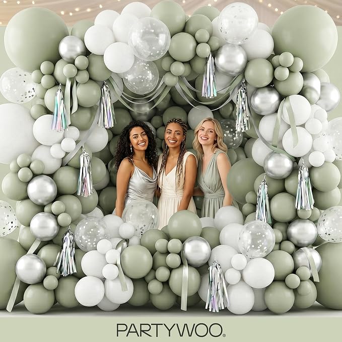 PartyWoo Sage Green Balloons 100pcs Dusty Boho Green Color 18 12 10 5 Inch | - Image 5