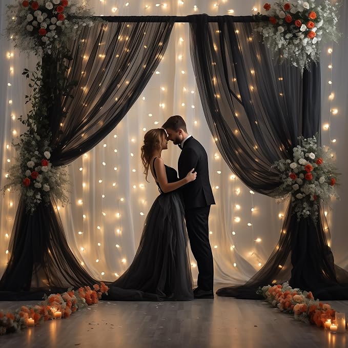 20x8ft Black Tulle Backdrop Curtain - Image 3