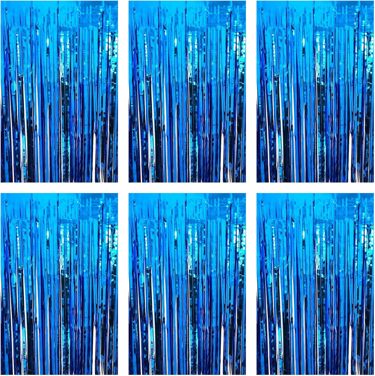 Blue Foil Fringe Curtain 3.3×8.3FT 6 Packs, Metallic Tinsel Curtains Party Streamers for Birthday Graduation Baby Shower Decoration (6pcs,3.3FT×8.3FT, Blue)