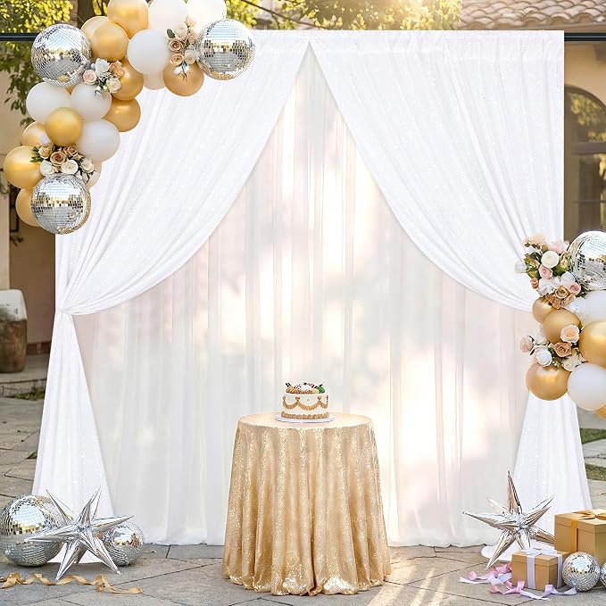 White Sequin Backdrop Curtains-1 Panel 5FTx8FT White Backdrop - Image 6