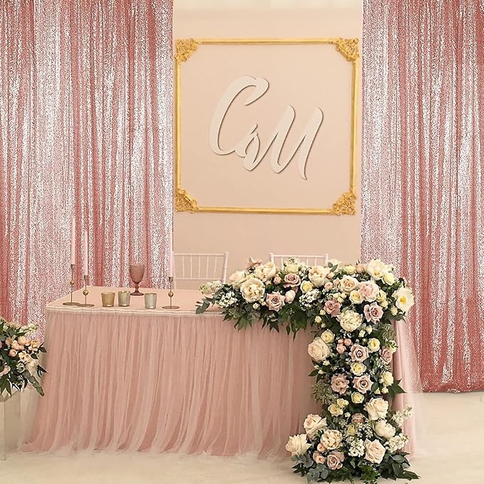 Sugargirl Rose Gold Sequin Backdrop Curtain 4FTx8FT Glitter Rose Gold - Image 2
