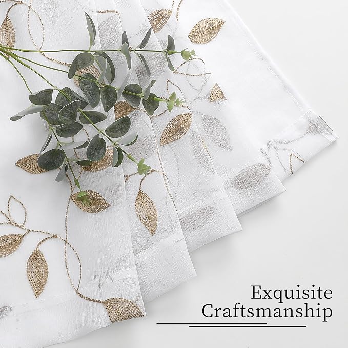 Tollpiz Taupe Leaf Sheer Tier Curtain Kitchen 30 x 36 Inches | Leaves - Image 7