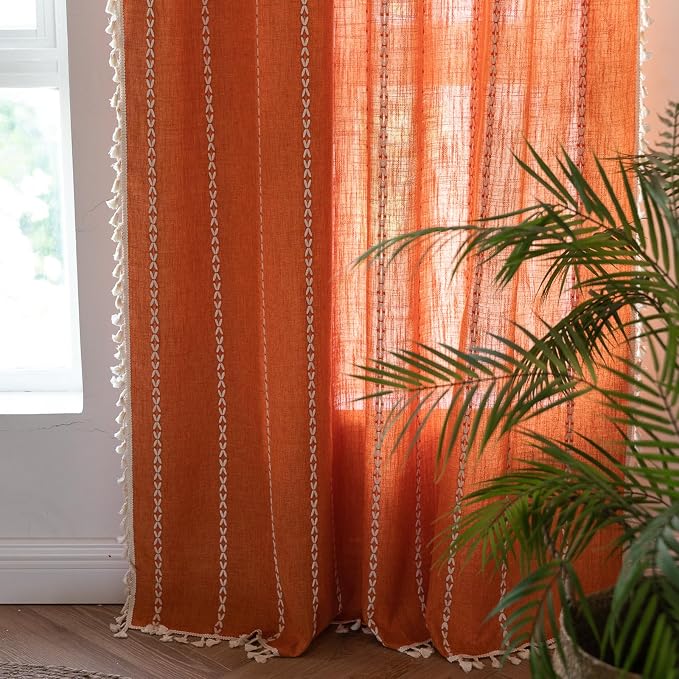 RoomTalks Orange Boho Farmhouse Curtains - Image 3