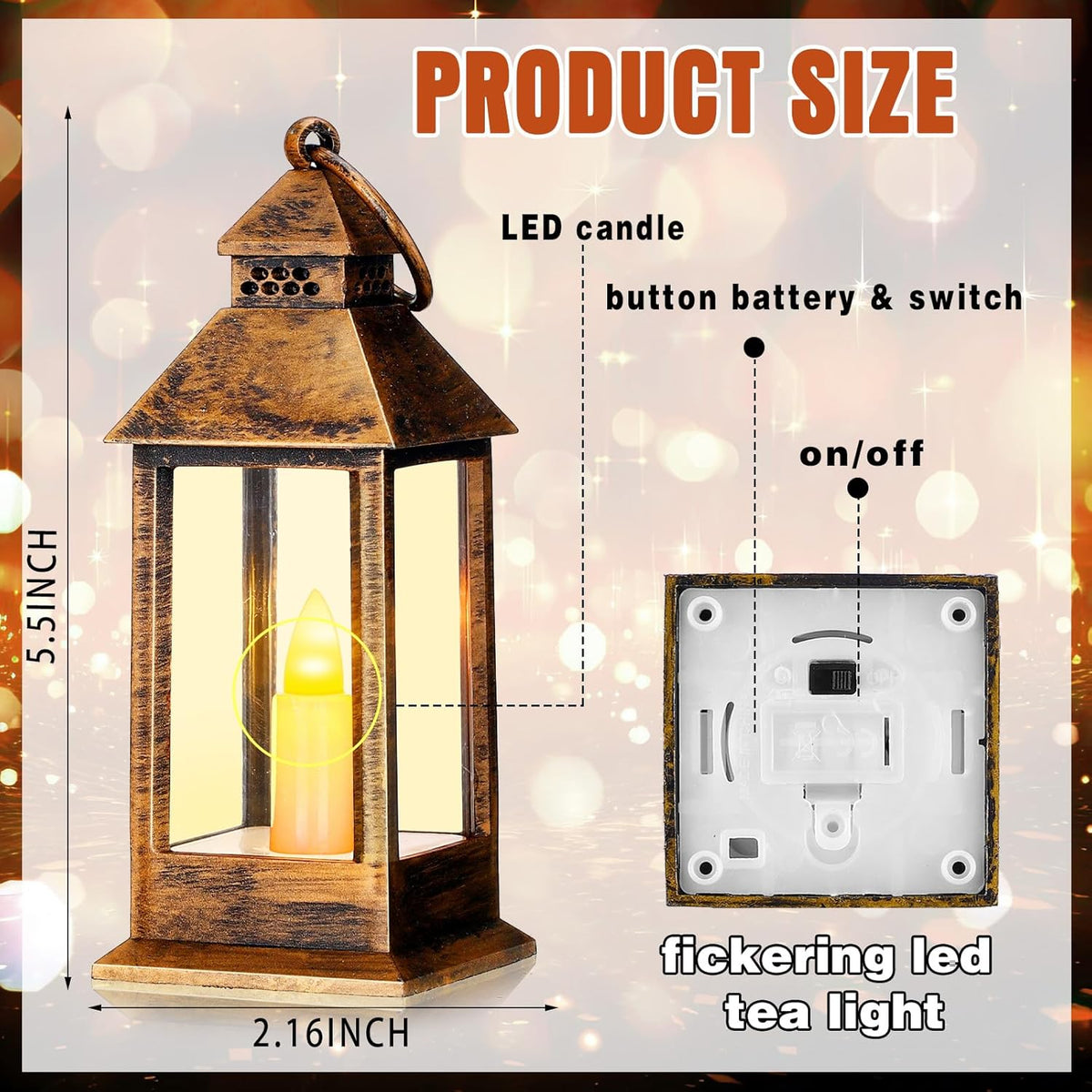 Hoolerry 24 Set Halloween Mini Lanterns with LED Candles 5.5'' Decorative Hanging Small Vintage Lantern Centerpiece Battery Powered for Wedding Table(Retro)
