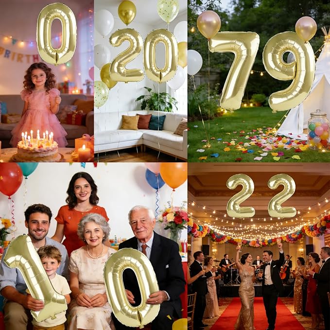 40 Inch Number 79 Balloons for 79th Birthday Party Decorations, 0-100 Champagne - Image 7