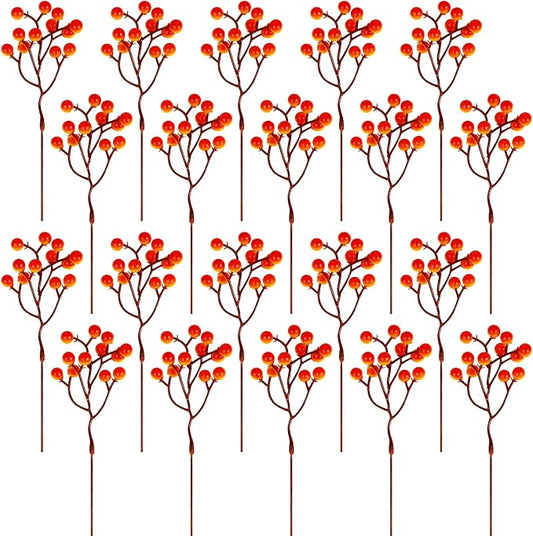 Fangoo 20 Pack 7 Inch Fall Artificial Orange Berry Stems Orange Berries Picks by Fangoo