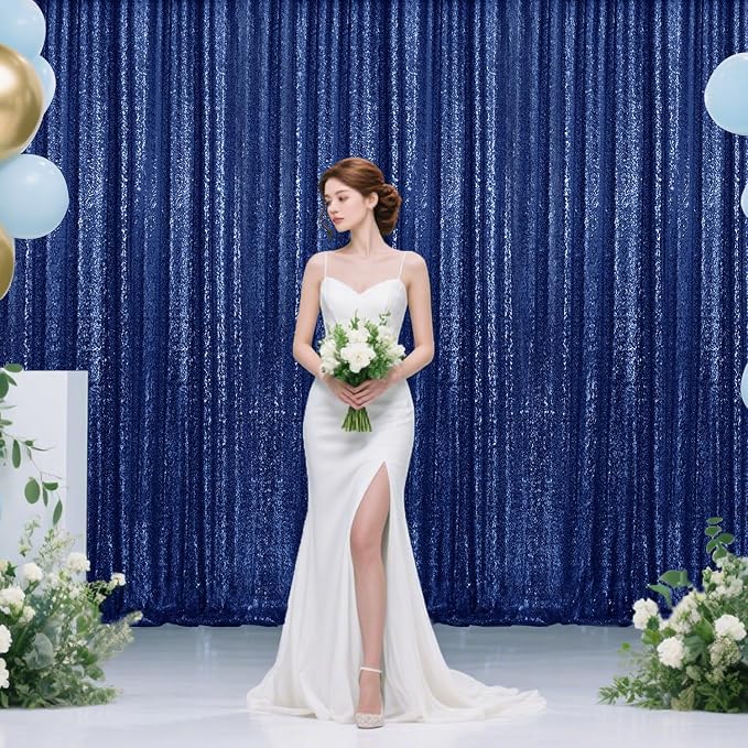 4×8FT-2PCS Navy Sequin Backdrop Curtains Panels, Photography Backdrop Glitter - Image 2