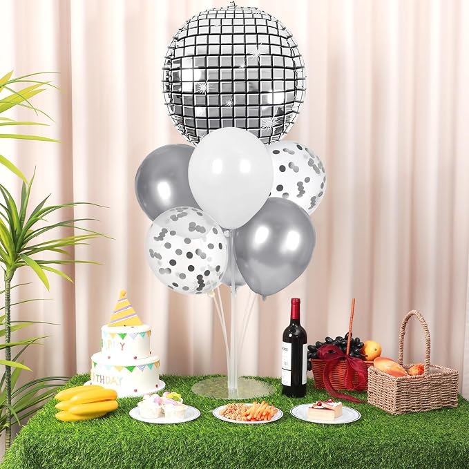 4 Sets Silver Disco Ball Balloons Stand Kit - Image 4
