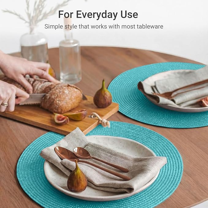 FunWheat Round Braided Placemats Set of 6 Table Mats - Image 5