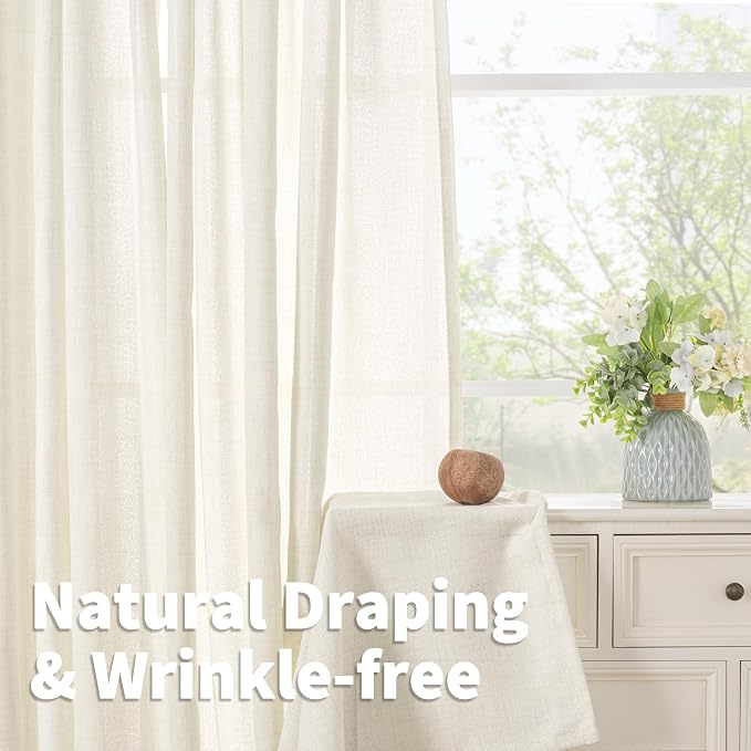 YoungsTex Extra Long Ivory Linen Curtains - Image 5