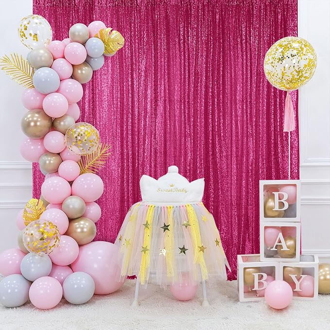 Hahuho Fuchsia Sequin Backdrop Curtain, Party Decoration（2 Panels, 2FT x 8FT - Image 8