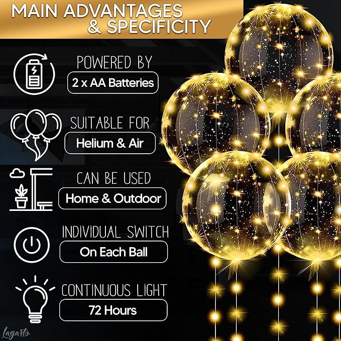 10 Pcs LED Balloons Light Up Balloons, 18 In Clear, String Lights | Reusable - Image 5