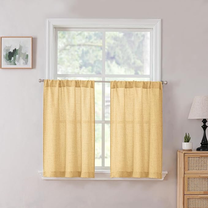 Tollpiz Linen Tier Curtain Rod Pocket Semi Sheer Half Kitchen Curtains Burlap by Tollpiz