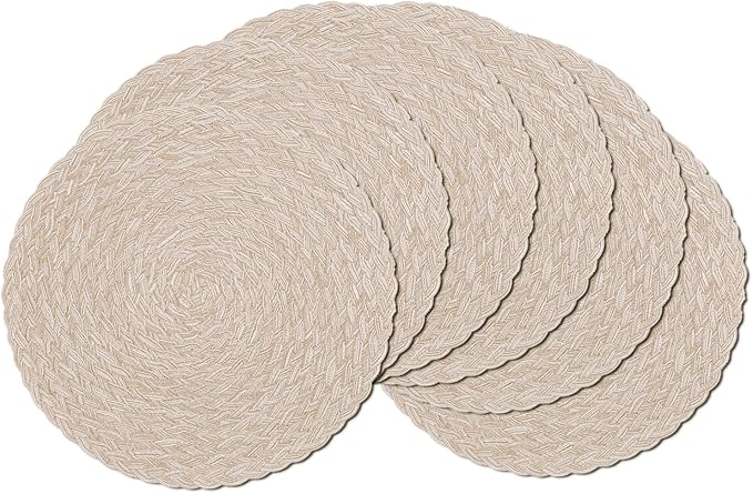 SHACOS Round Braided Placemats 15 inch Set of 6 Thick Boho Kitchen Table by SHACOS