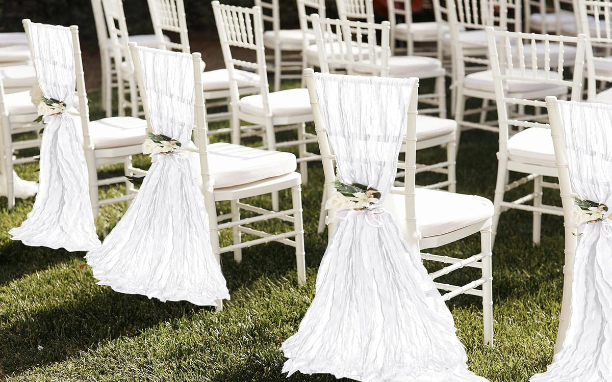 50 PCS Cheesecloth Chair Sashes, Bows Designed ChairSashes, 15.7x108 inch Chair Sashes for Aisle Decorations Universal Chairs Cover Decoration for Wedding Reception Party Banquet (White)