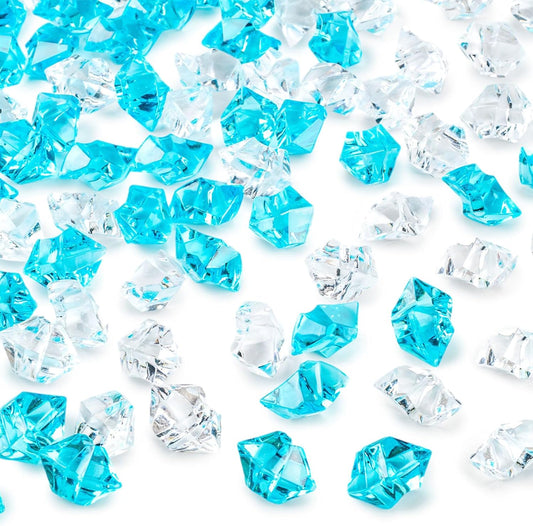 DomeStar 150PCS Fake Ice, Vase Filler Mixed Blue Fake Ice Rocks, Acrylic Crystals for Crafts Table Scatter Wedding Party Aquarium Tank Decorations