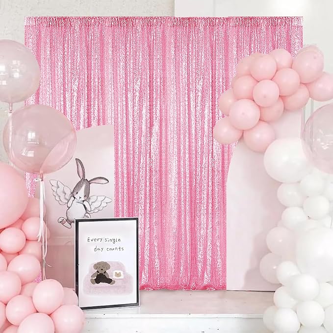 Sugargirl Matte Pink Sequin Backdrop Curtain 4 Panels 2FTx8FT Glitter Pink - Image 2