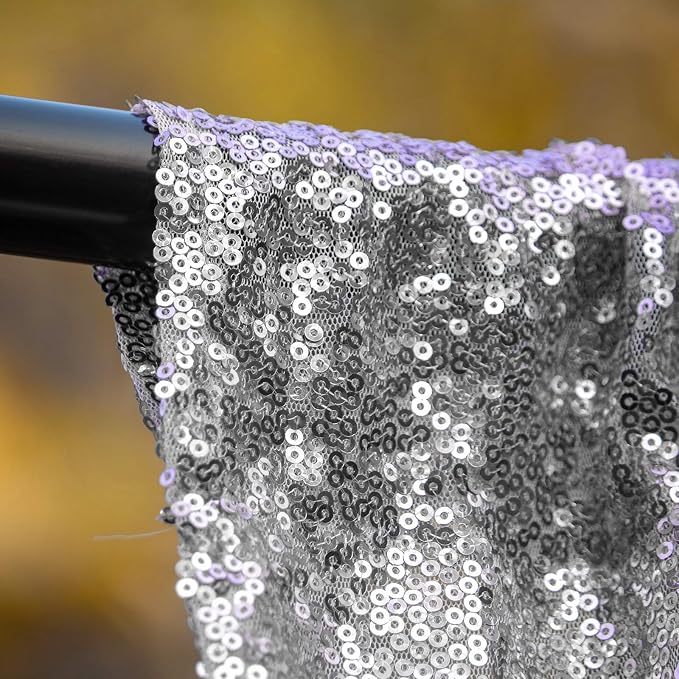 JYFLZQ Silver Sequin Backdrop Curtains 2ft x 8ft 2 Panel Glitter Photo Booth - Image 6