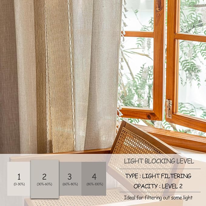 Sutuo Home Boho Curtains for Bedroom Dining Room, Farmhouse Vintage Chic Light - Image 4