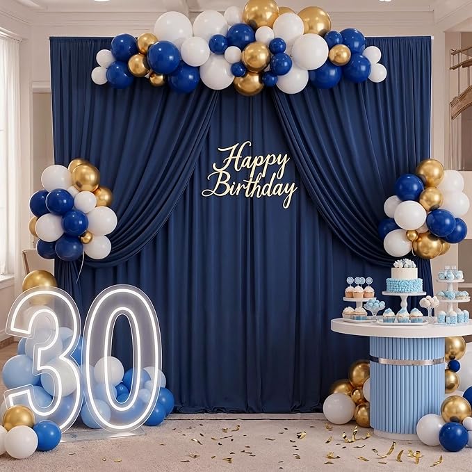 10ft x 10ft Wrinkle Free Navy Blue Backdrop Curtains Panels, 2 Panels 5x10ft - Image 4