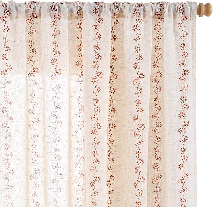 Cathy Linen Floral Curtains 63 inch Length by Lazzzy
