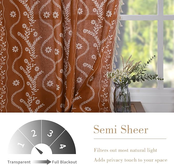 Schweek Burnt Orange 90 Inch Long Tassel Curtains 2 Panels - Image 3