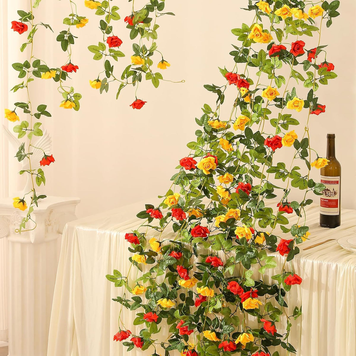 Floweroyal 6 Pack Artificial Flower Garlands 15.8FT Fake Rose Vines Silk Flowers Hanging Rose Ivy for Wedding Arch Party Home Garden Wall Decor (Orange Yellow)
