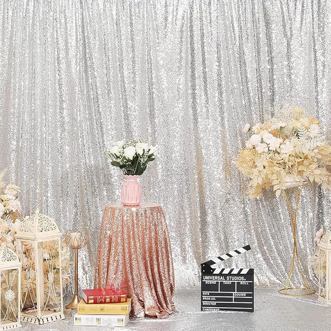 Poise3EHome 8FT x 8FT Silver Sequin Photography Backdrop Curtain - Image 5