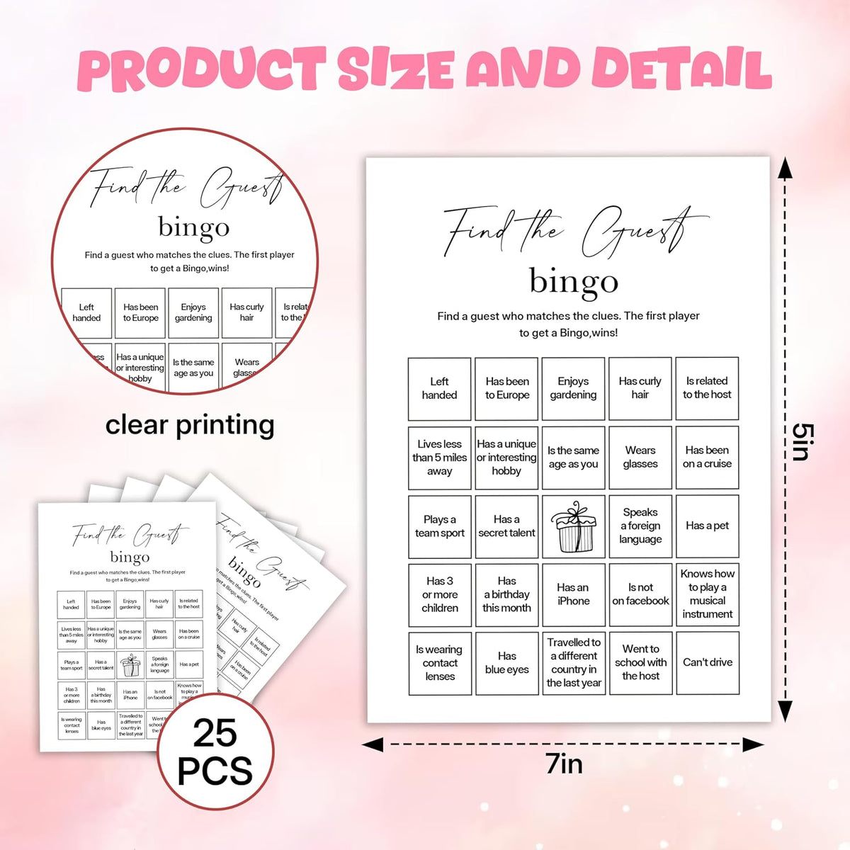Birthday Party Games, Find The Guest Bingo, 25 Pcs Card Set for Guests, Fun Birthday Game for Teen Adults – A08
