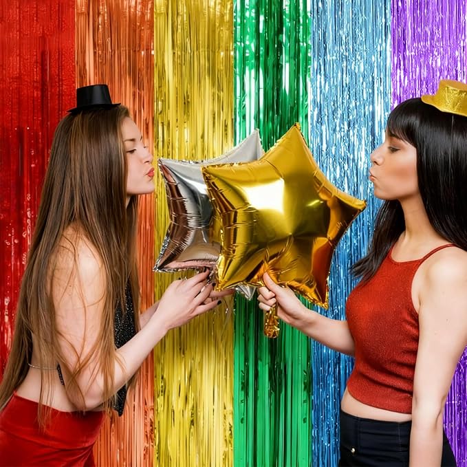 2 Pack Rainbow Backdrop Party Decorations Tinsel Curtain Party Streamer Foil - Image 2