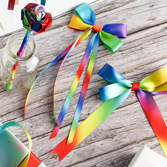 Rainbow Ribbon Rainbow Thin Satin Ribbon 3/8 inch Colored Ribbons - Image 6