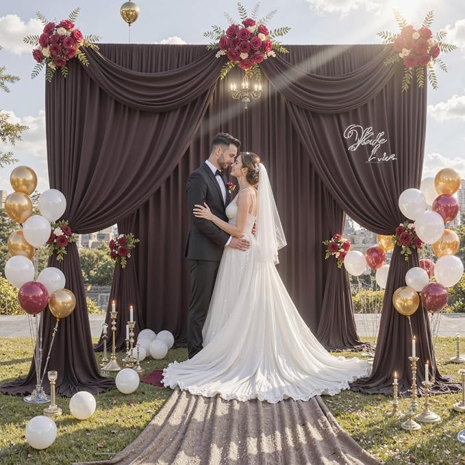 10 ft x 10 ft Wrinkle Free Brown Backdrop Curtain - Image 3