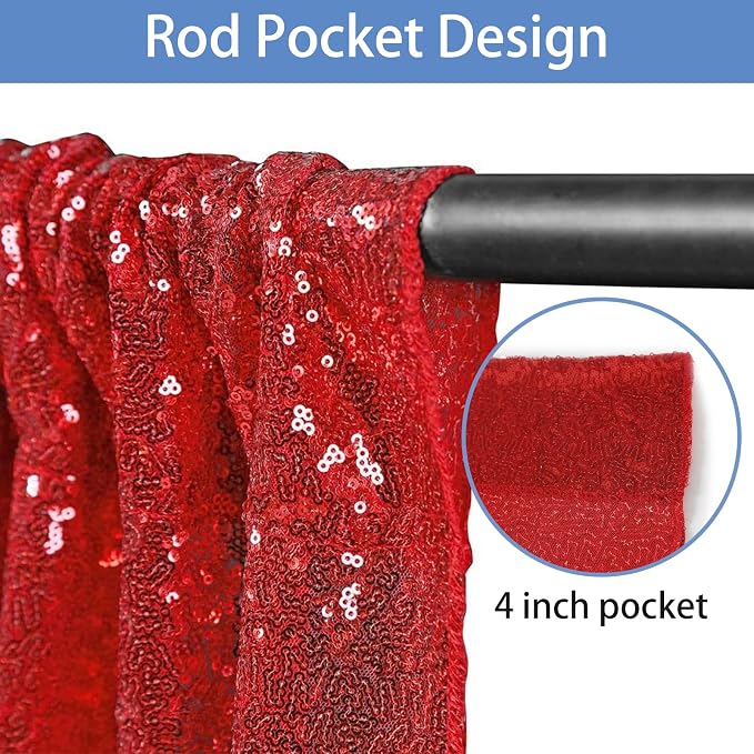 Hahuho Red Sequin Backdrop Curtain, 4 Panels, 2FT x 8FT | Glitter Backdrop - Image 2