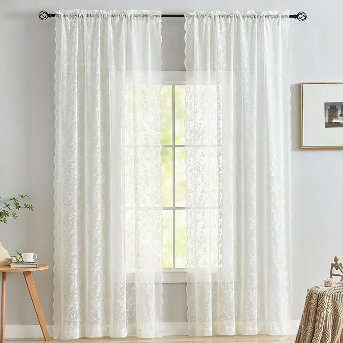 FINECITY Ivory Floral Lace Curtains - Image 6