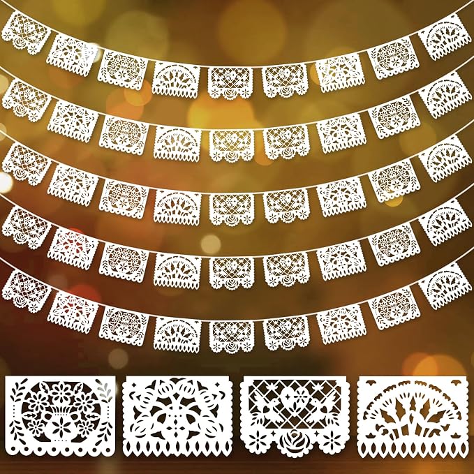 DOMESTAR 8 Packs 120 FT White Papel Picado Mexican Wedding Party Decoration | - Image 7