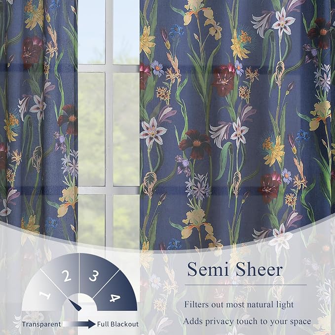 Schweek Navy Blue 84 Inches Length Boho Curtains 2 Panels - Image 3