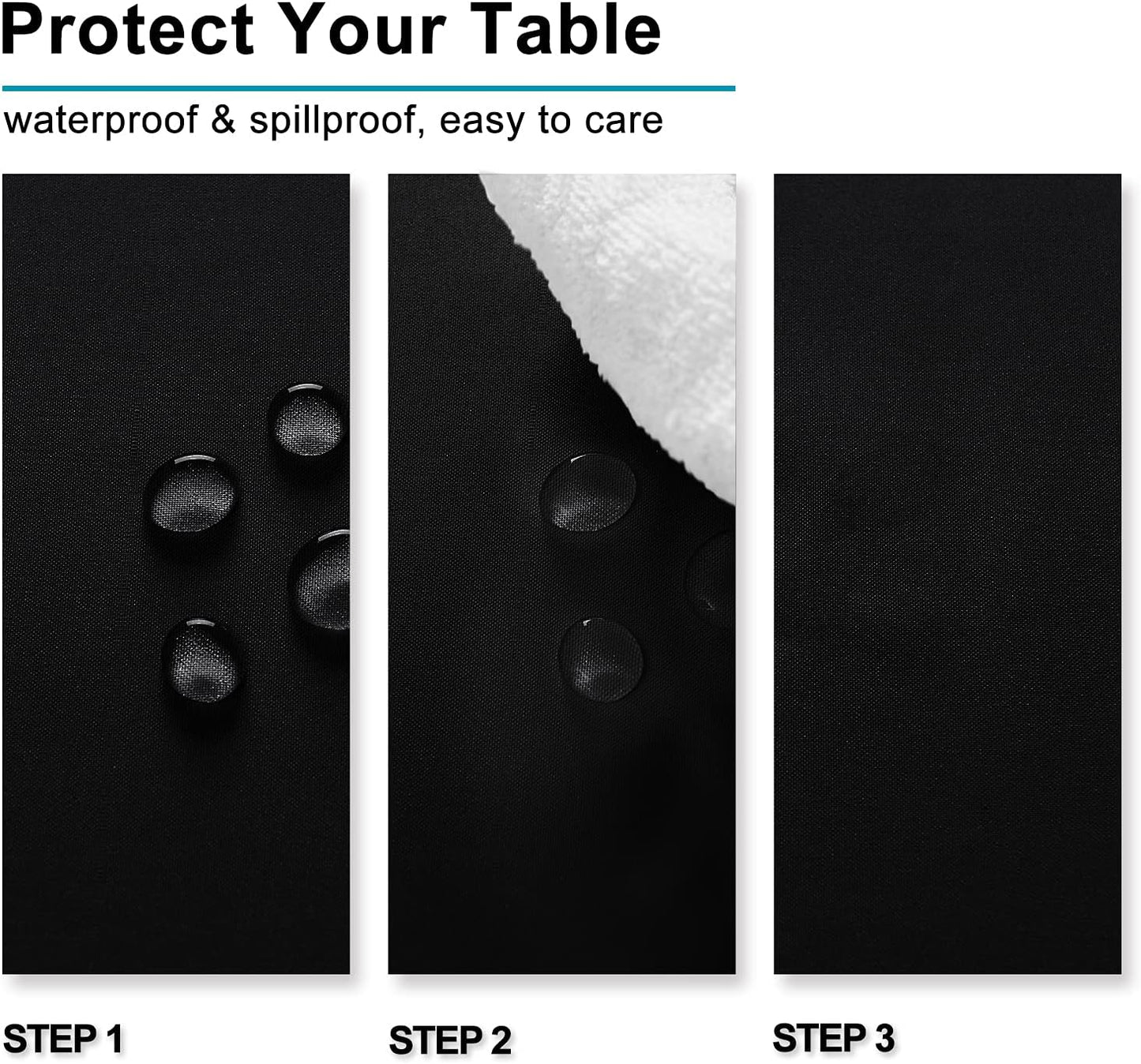 Hiasan Black Tablecloth for Rectangle Tables - Waterproof Wrinkle Resistant and Spillproof Washable Fabric Table Cloth for Dining Room Kitchen Party, 60 x 120 Inch