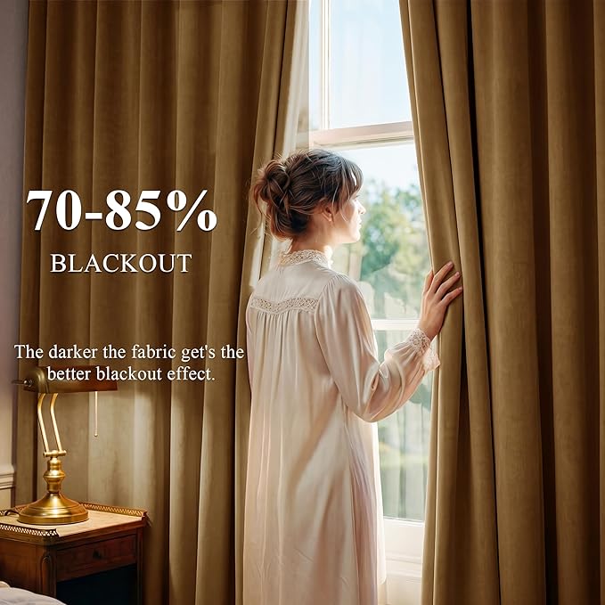 Gold Brown Velvet Curtains for Living Room Boho, W62 x L90, 2 Panels | 300GSM - Image 3