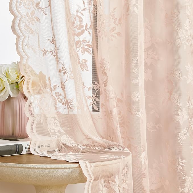 Blush Pink Lace Cafe Curtains - Image 5
