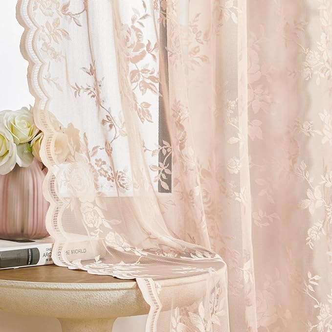 SEEKRIGHT Blush Pink Lace Curtains by SEEKRIGHTHomeDecor