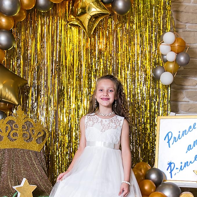 5 Pack Gold Fringe Curtain Backdrop Tinsel Streamers Birthday Party Decorations - Image 5