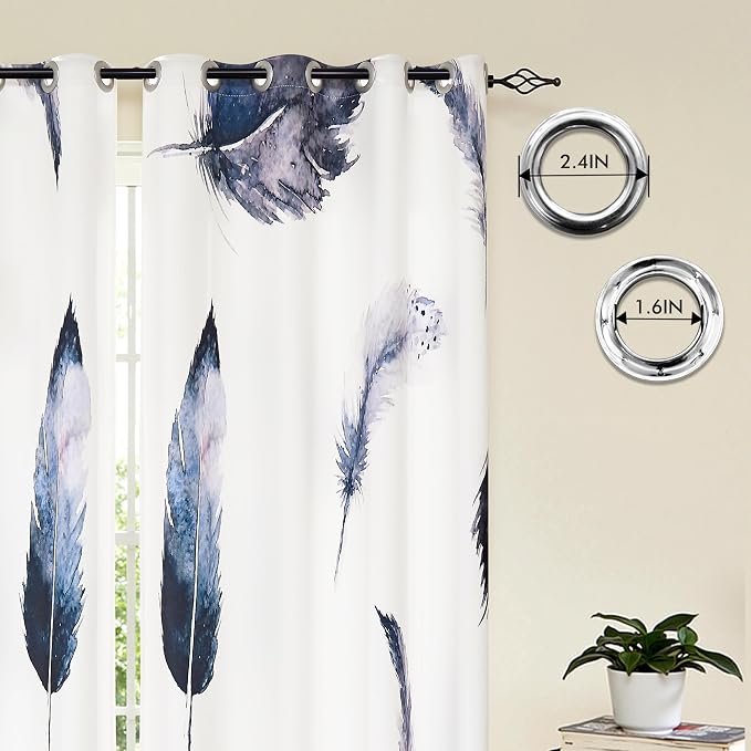 SUBRTEX Boho Leaf Printed Curtains 63 inch Long 2 Panels, Room Darkening - Image 3