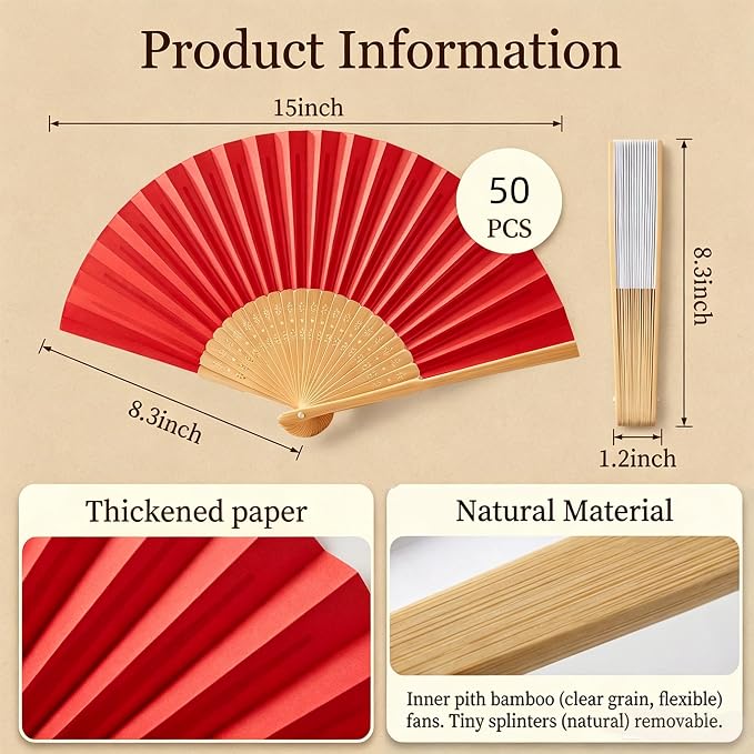 Paper Hand Fans, 8.3 Inch Foldable Handheld Fans - Image 2