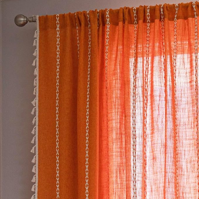 Sutuo Home Boho Curtains for Bedroom 84 Inches Long, Terracotta Semi Blackout - Image 4
