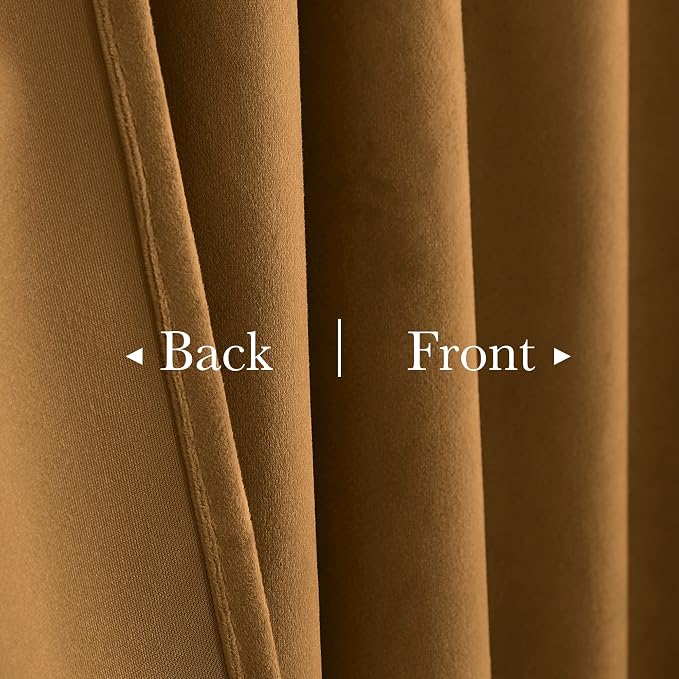 Gold Brown Velvet Curtains Extra Wide Super Soft Light Blocking Window Drapes - Image 3