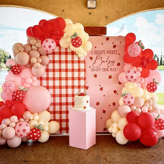 Strawberry Balloons, 12 Inch Red Pink Strawberry Printed Balloon - Image 3